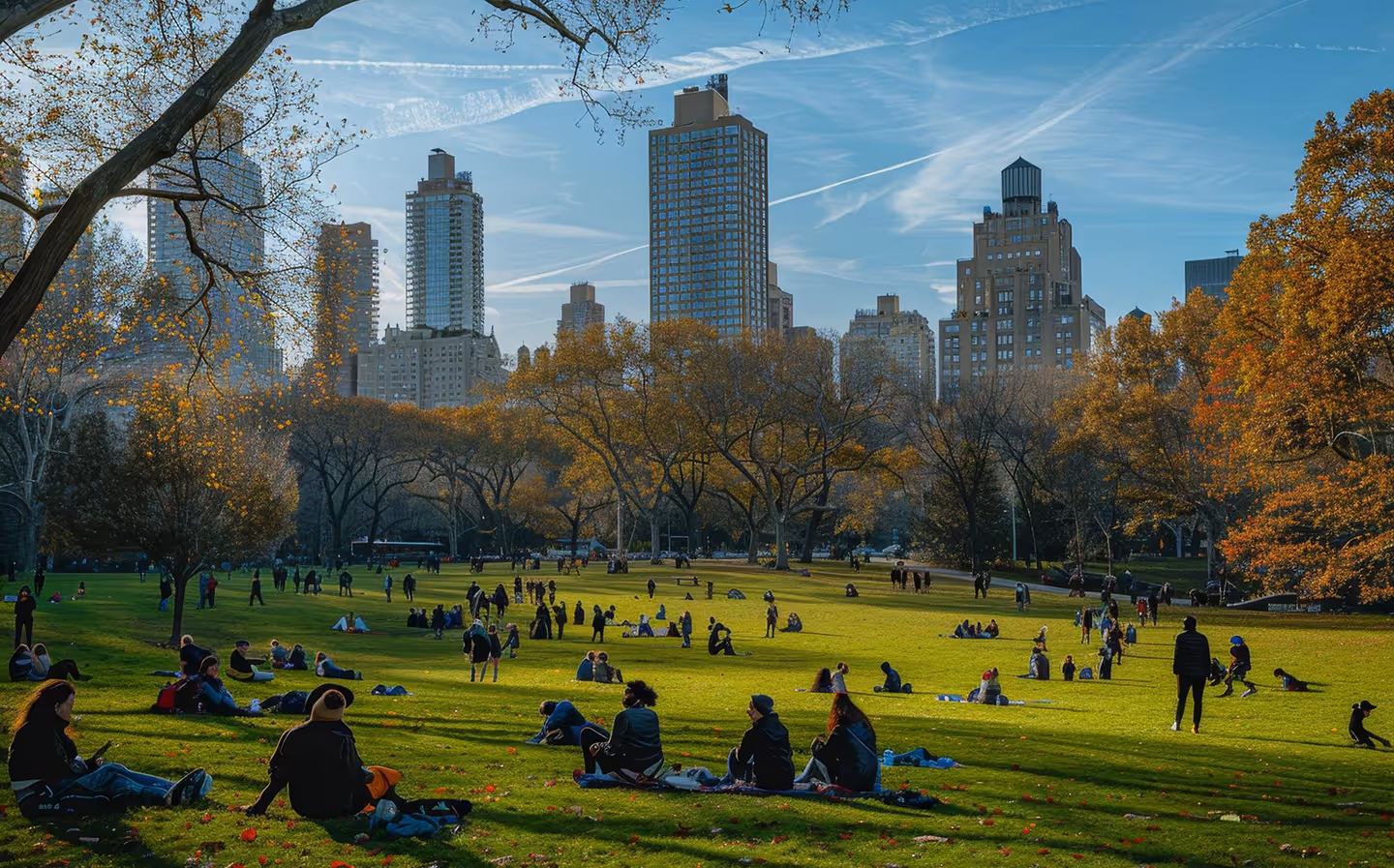 Central Park aerial view with lush green trees and walking paths