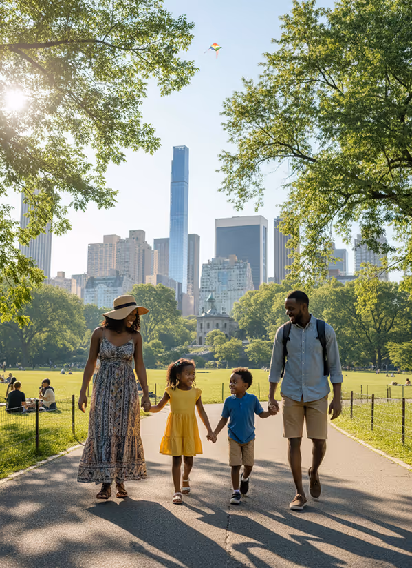 Family walking in Central Park